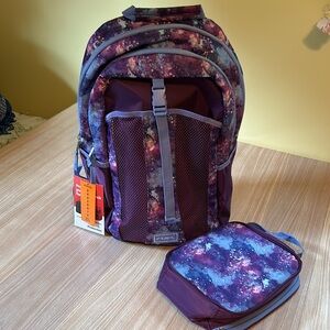 Fuel backpack and lunch bag purple galaxy print NWT